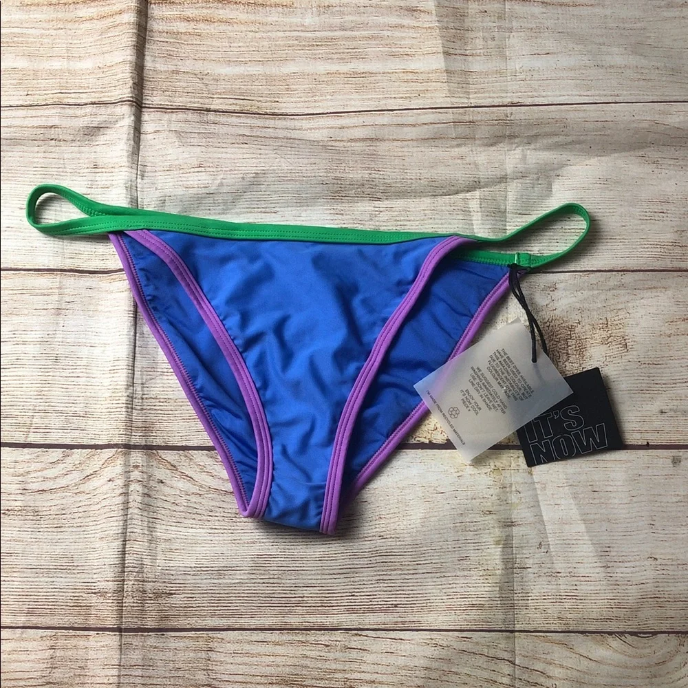 It’s Now Cool Blue Colorblock‎ Bikini Bottom with Green & Purple Trim